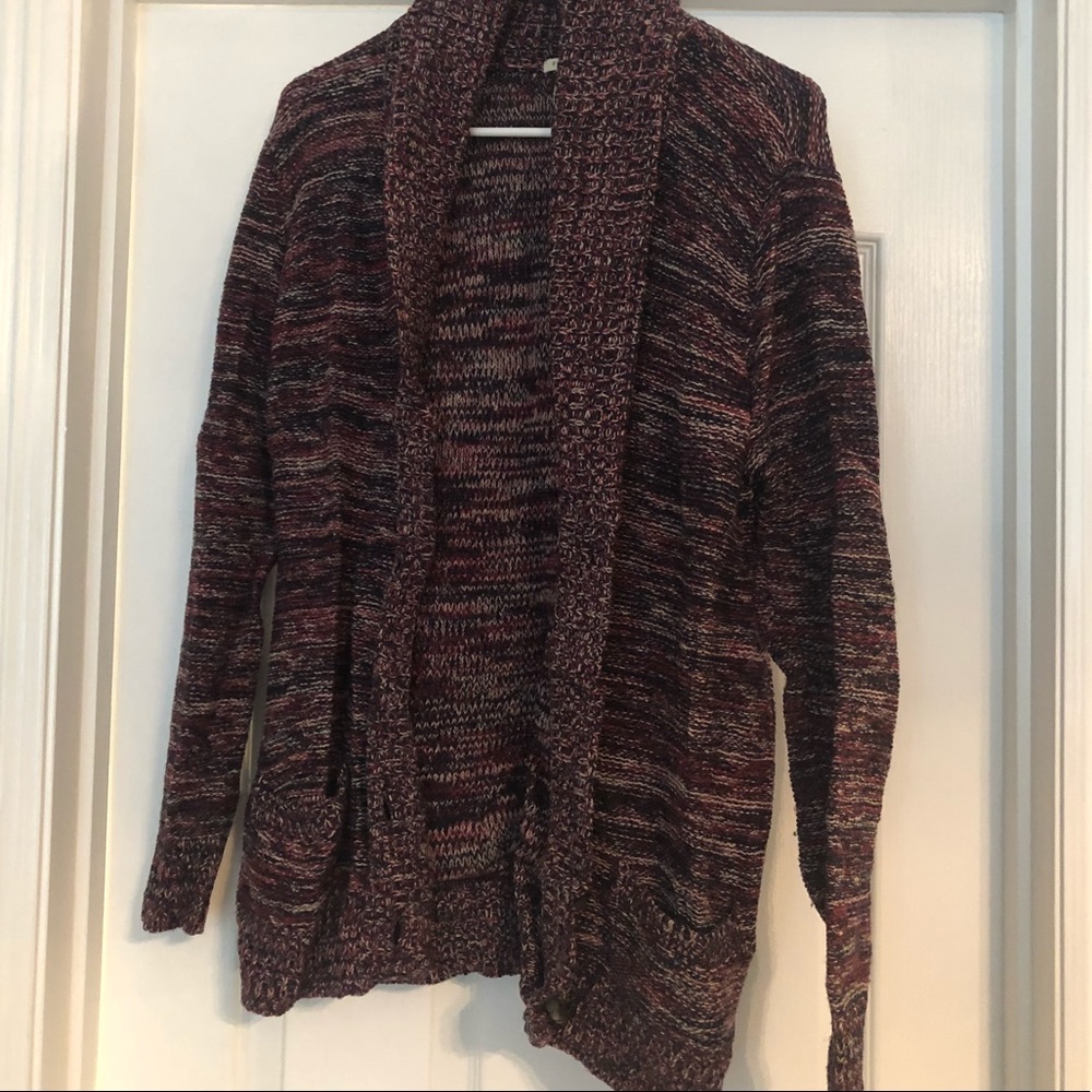 Purple Multi-Color Cardigan With Pockets